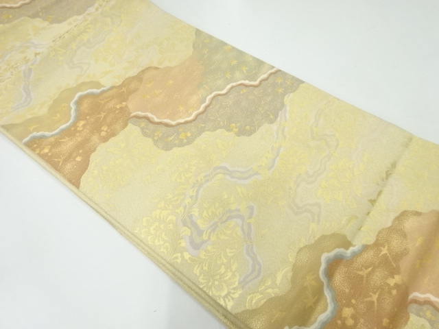 道長取に花唐草・鳥模様織出し袋帯